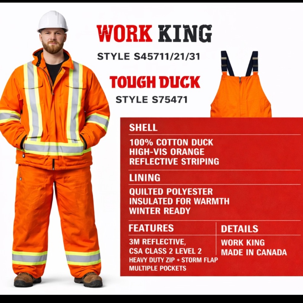 Tough Duck Hi-Vis Insulated Workwear Set Jacket + Bibs CSA Class 2 L